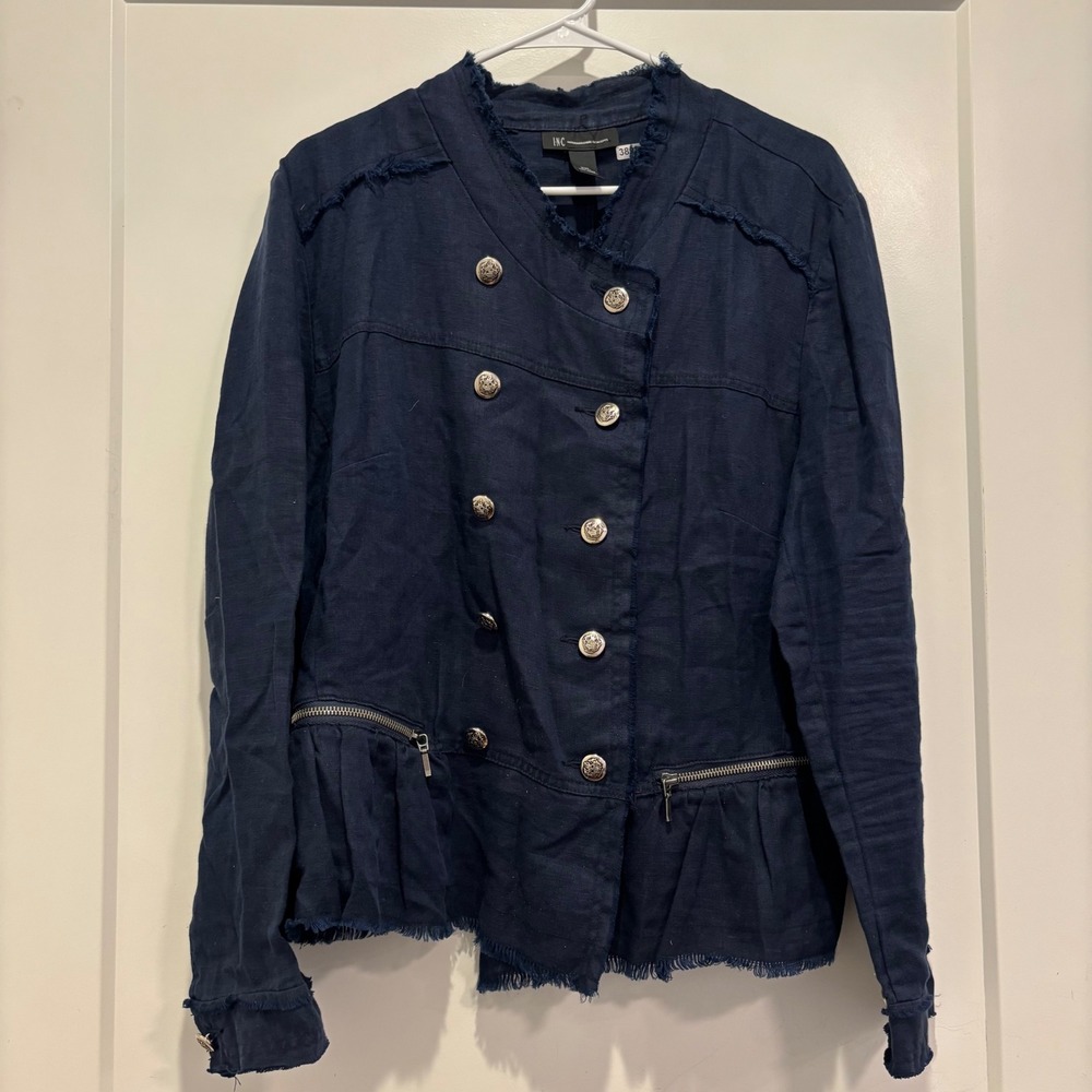 INC International Concepts Women XXL Blue Linen Military Peplum Jacket NWT